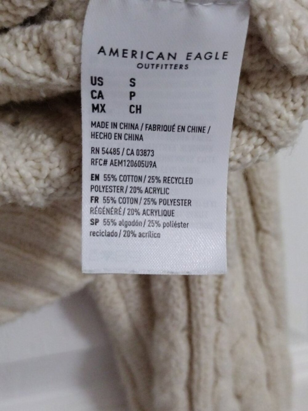 American Eagle Cable Knit Cardigan Small Cream Cropped Button Front Cozy Neutral - Picture 7 of 10